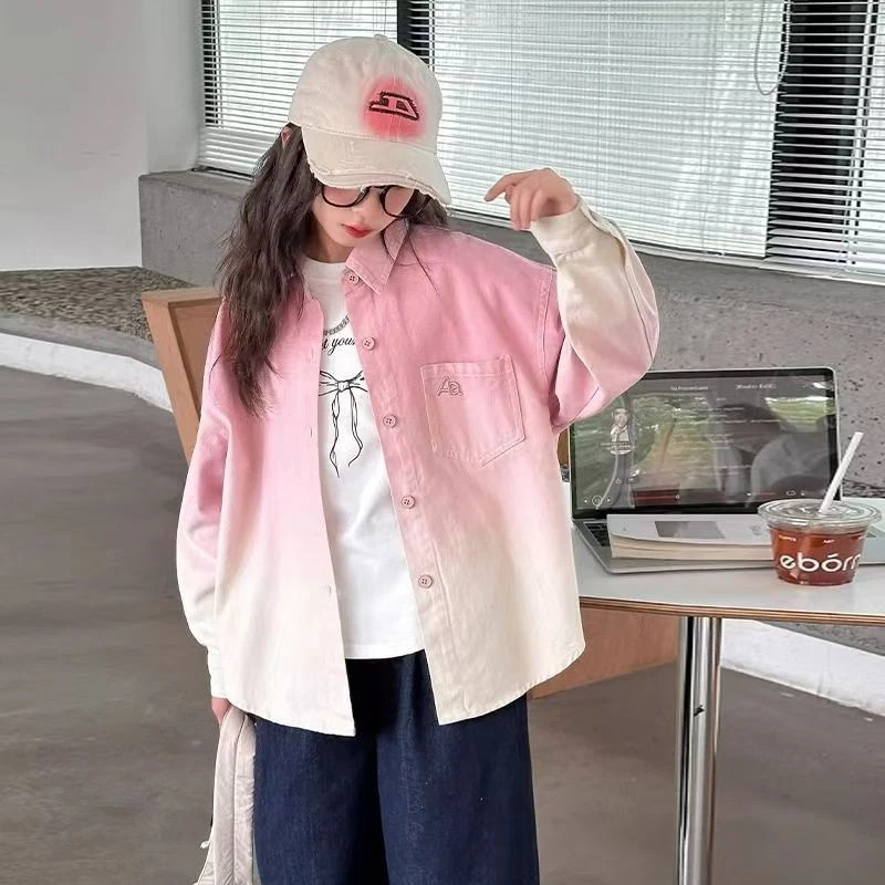 女童衬衫2025春季新款牛仔女长袖女童牛仔外套新款2025爆款童装