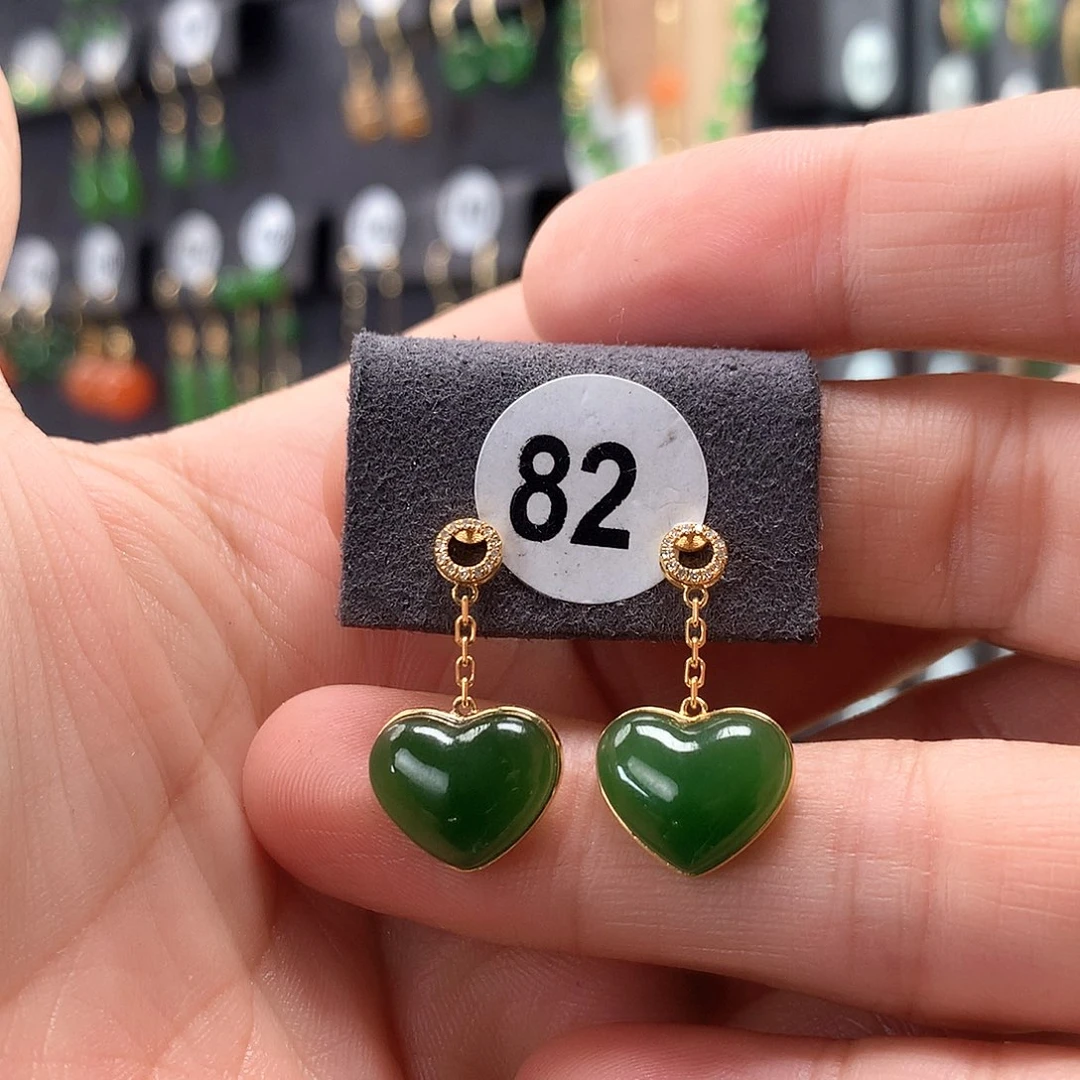 和田玉耳饰18K金镶嵌