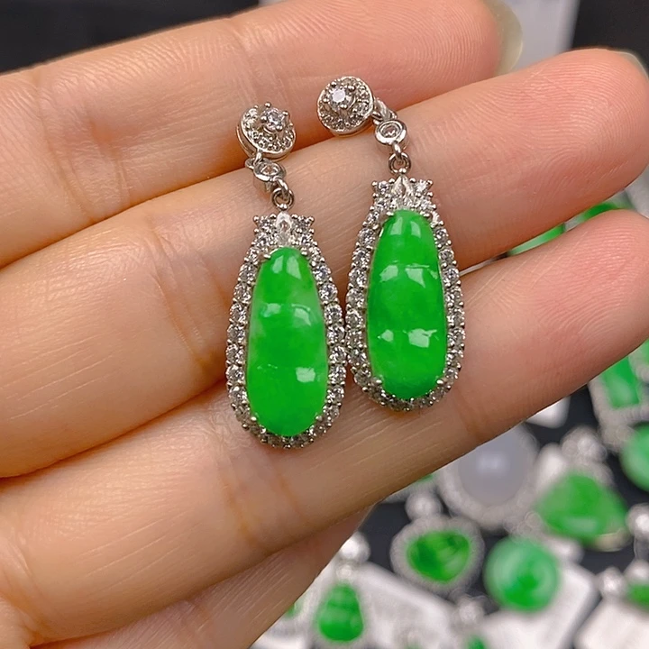 0***0翡翠银S925镶嵌耳饰