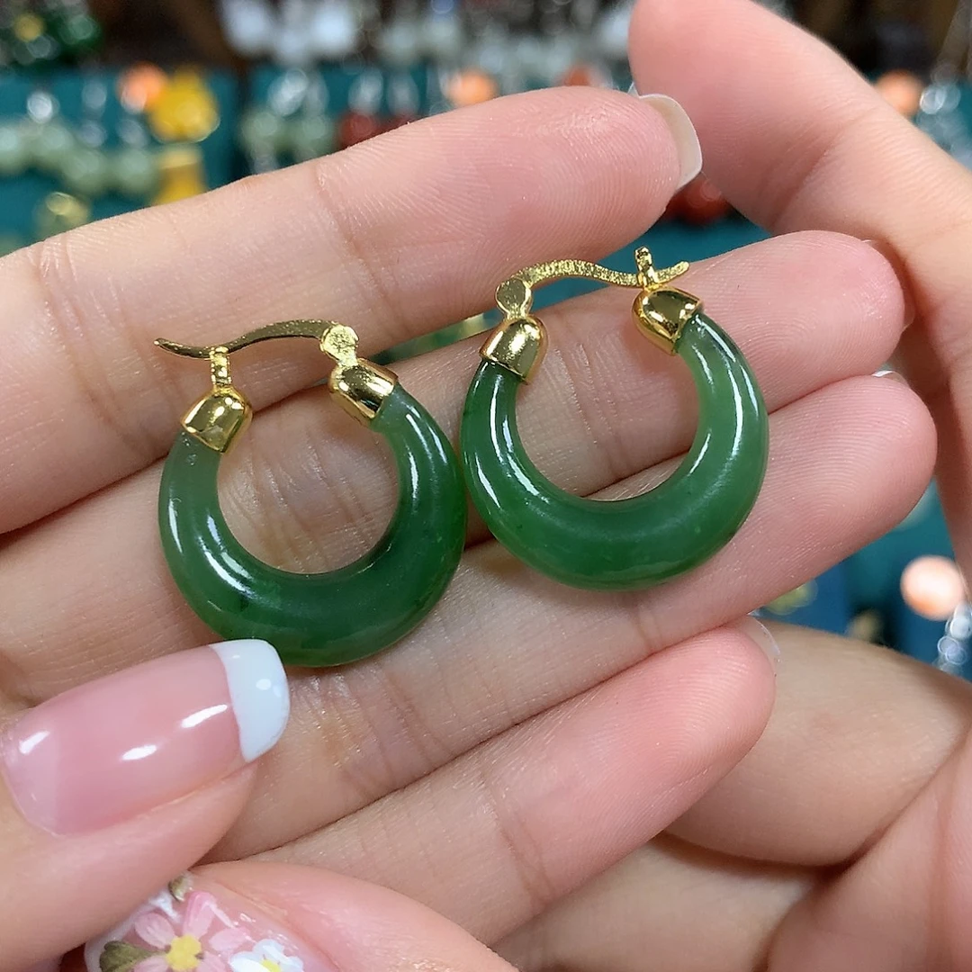 和田玉（碧玉）银S925镶嵌耳饰卡20左右