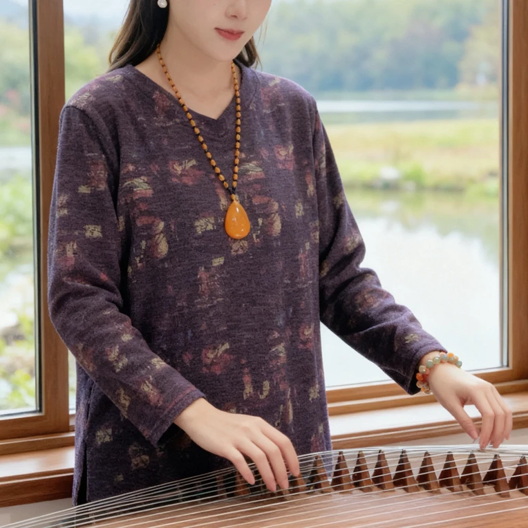 465【嫣红】秋冬加绒时尚长袖V领弹力新款遮肚子藏肉上衣