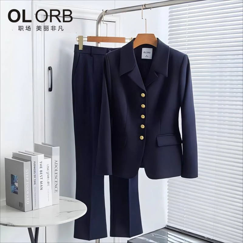藏青色西装套装女职业正装2025秋冬新款高级感气质西服工装工作服