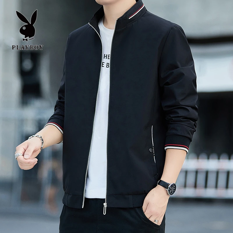 花花公子秋季夹克外套新款男士立领潮流宽松休闲运动户外防风上衣