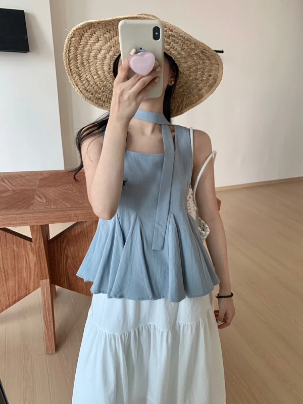 韩版设计感无袖上衣气质