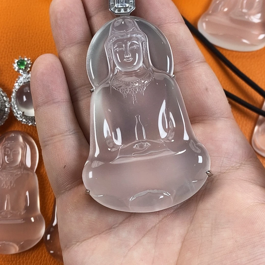 神***赐石英质玉银S925镀金镶嵌吊坠(赠链)