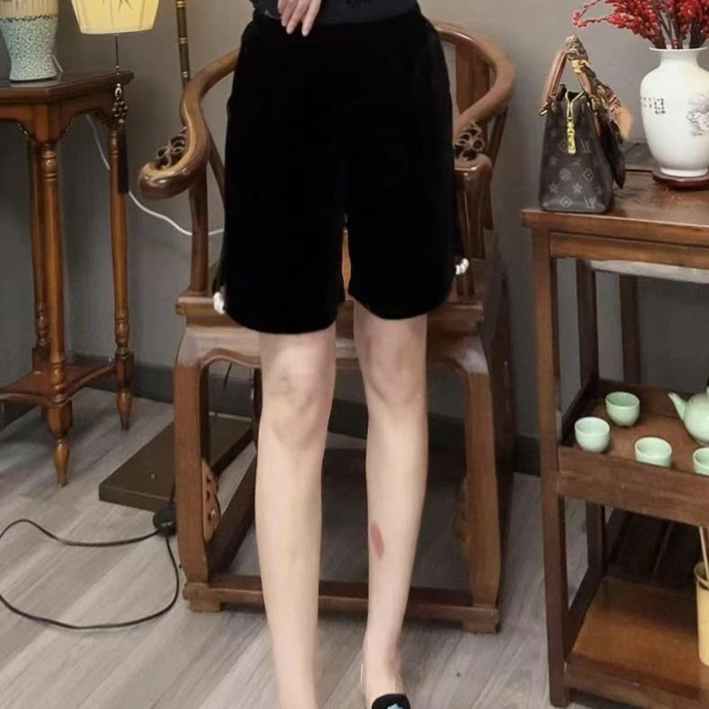 【峰姐优品】时尚侧珍珠丝绒五分短裤9053【NY】