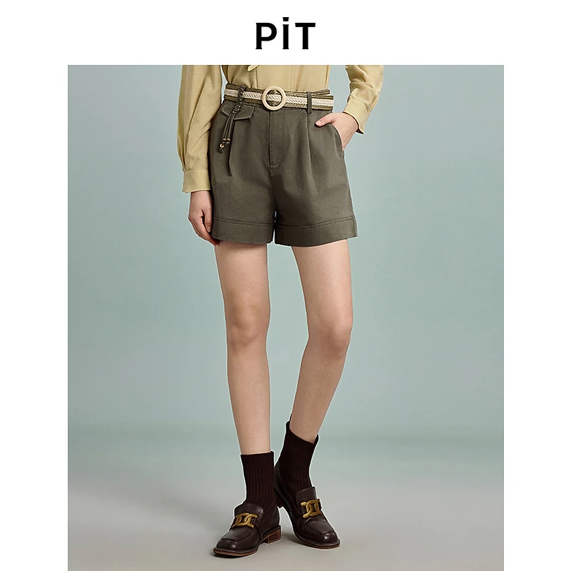 【商场同款】pit复古垂感休闲裤女2025春季新款显瘦直筒阔腿短裤