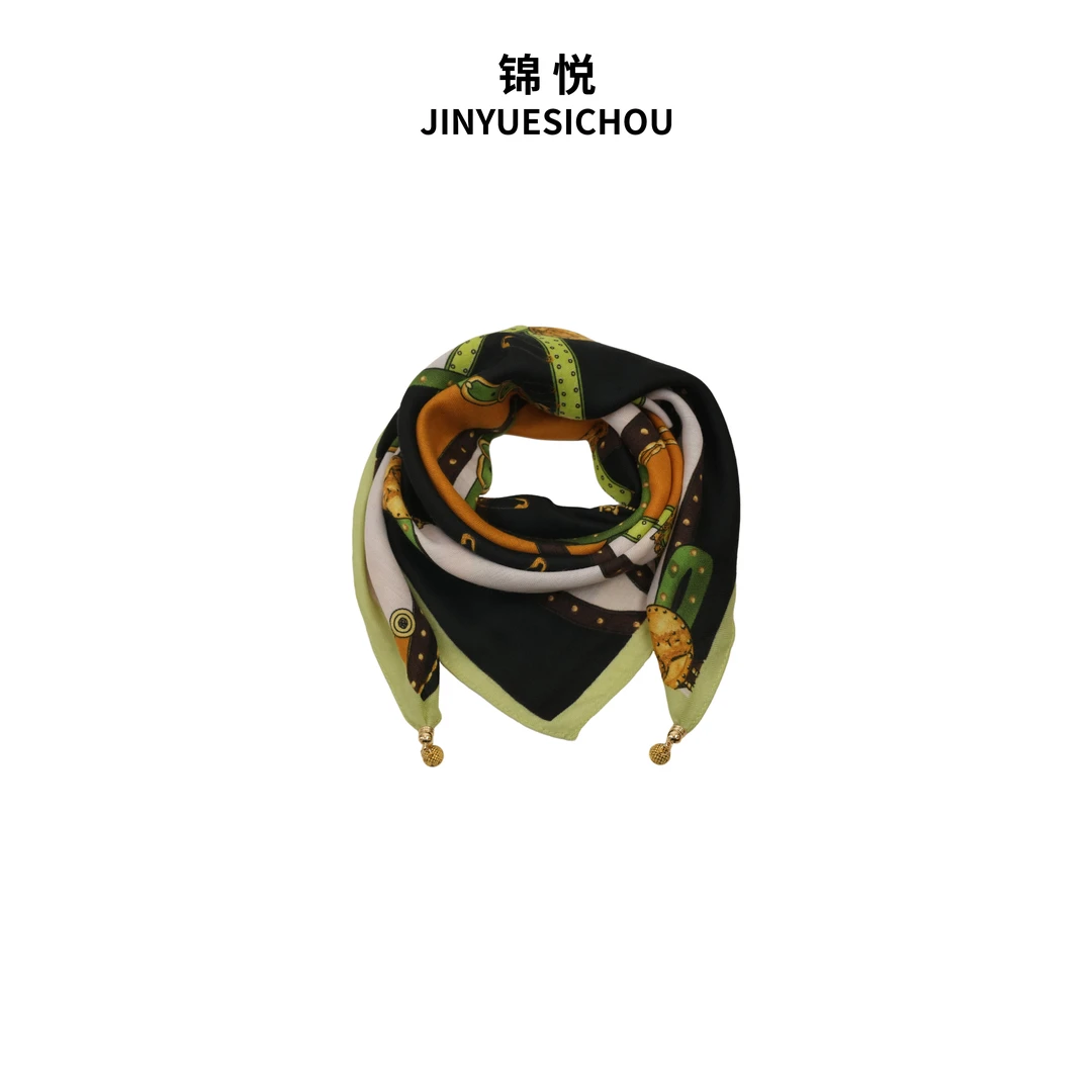 锦悦【马到功成】高端秋冬新款新中式棉麻磁吸扣小方巾70*70（K275）