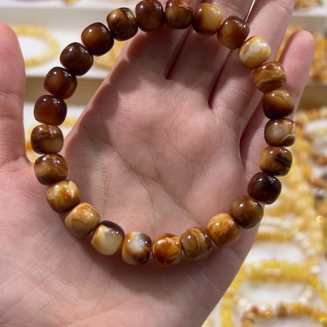 琥珀未镶嵌珠宝奇石沁色老型手串