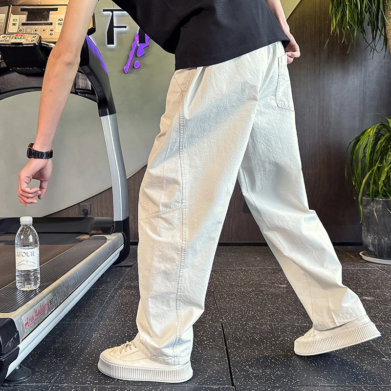 男士休闲裤夏季薄款男裤2025新款痞帅潮男裤子百搭宽松直筒弯刀裤