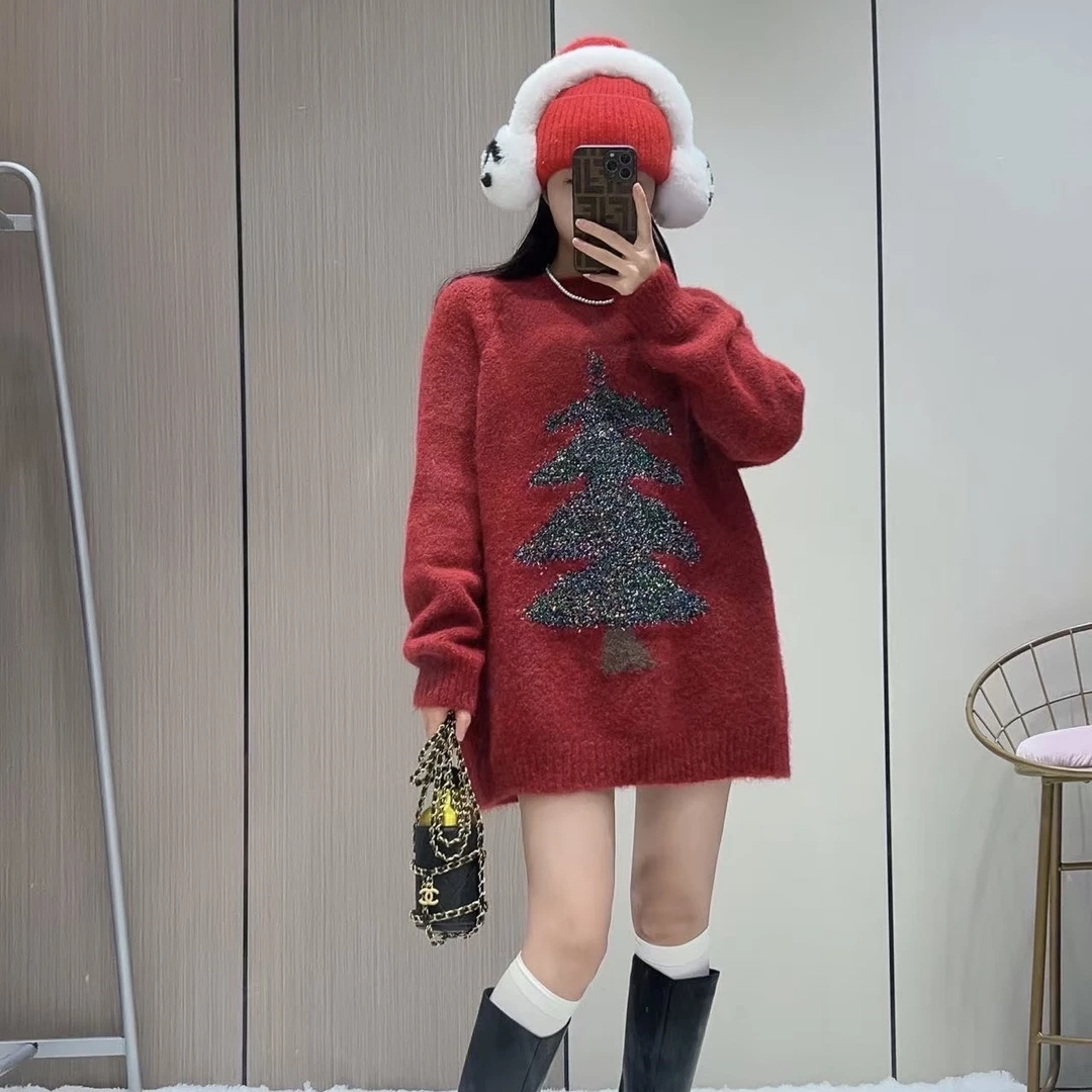 圣诞树毛衣百搭形状网红插肩袖高领时尚秋冬冬季上衣