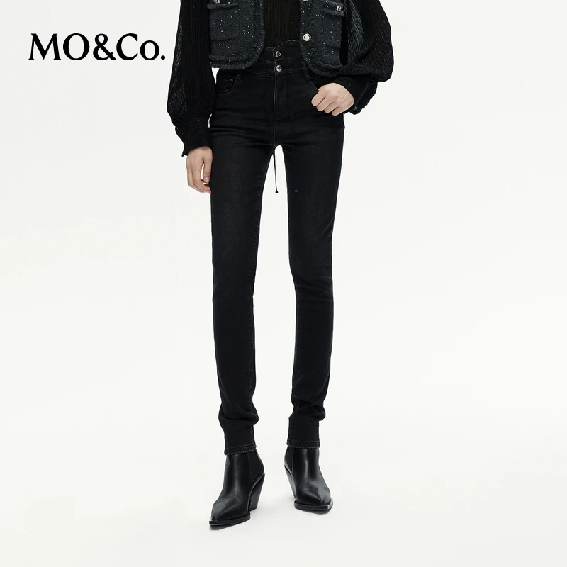 MOCO2023冬新品复古腰封式高腰修身小脚裤摇滚牛仔裤MBC4JEN027