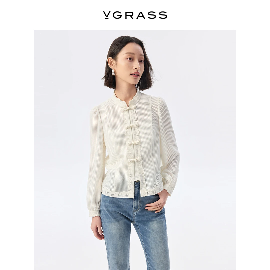 【晨粉专享价】VGRASS欧若新中式25春季新款中式盘扣衬衫VSC3Q1A01D