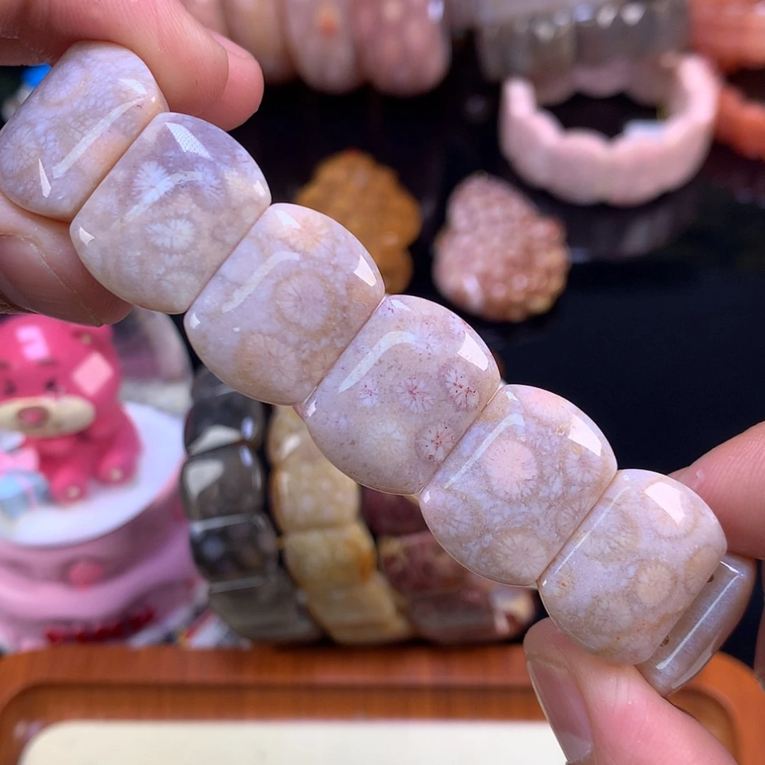 【闪购商品】颈饰未镶嵌硅化珊瑚（珊瑚玉）16号粉紫色调小花花