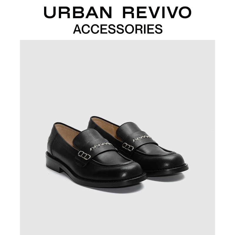 URBAN REVIVO2025冬季新款女学院风马克线乐福单鞋UAYS50104