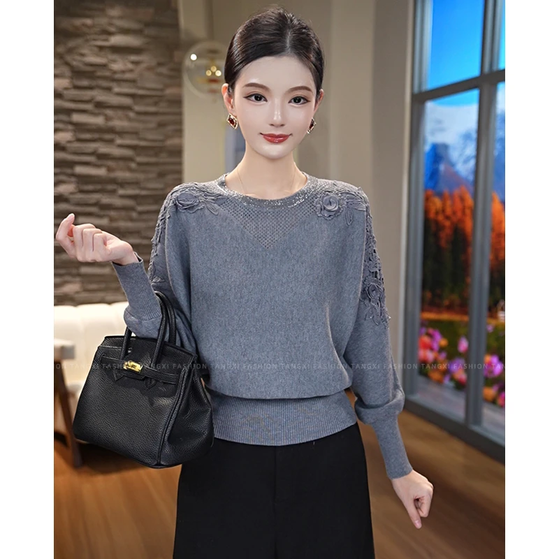 2026秋冬新款【QQ-1228-2JR】含绵羊毛长袖灰色针织打底套头毛衣