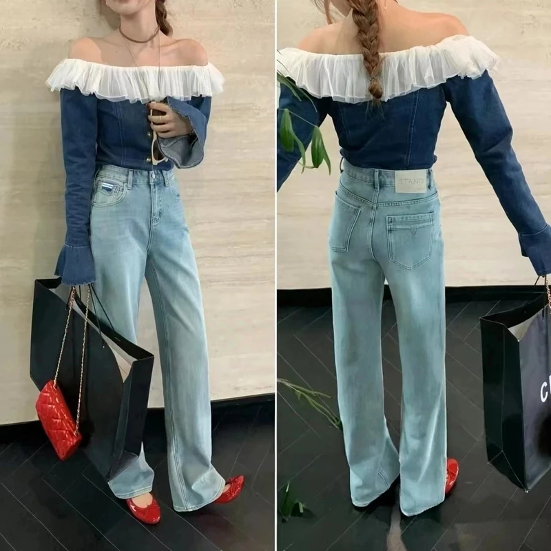 【送腰带】8201春夏新款高腰窄版直筒裤休闲宽松显瘦阔腿牛仔裤女YU