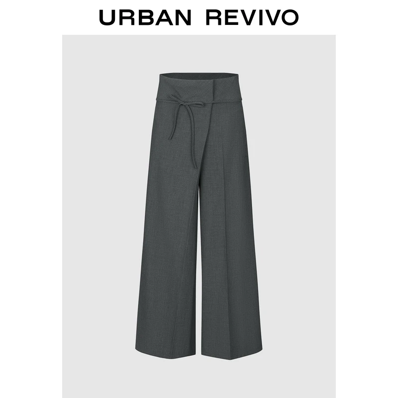 UR2025秋季新款女装简约格雷系气质系带阔腿裤ULG650008