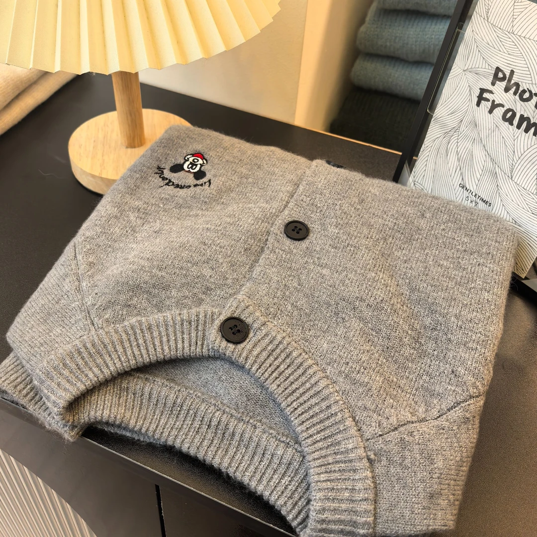 【简约刺绣米奇】灰色纯色基础百搭刺绣米奇简约韩系针织开衫女