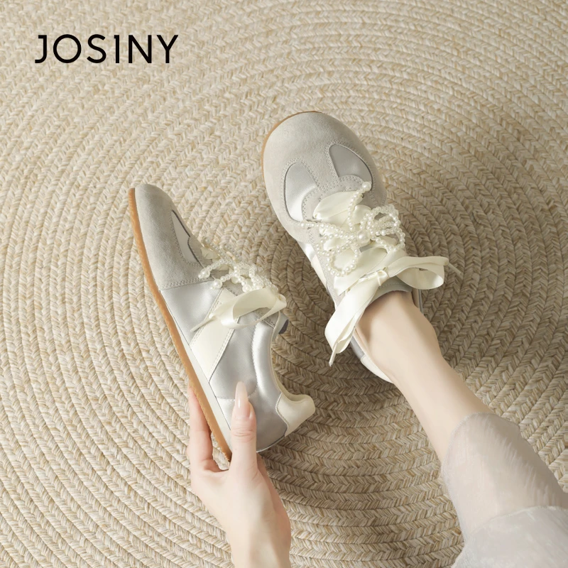 卓诗尼德训鞋女款2025新款百搭蝴蝶珍珠平底小白鞋软底运动休闲鞋