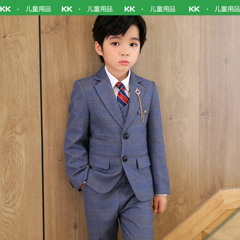 KK树【断码】儿童礼服秋冬新款英伦格子小西装套装男童帅气钢琴主持