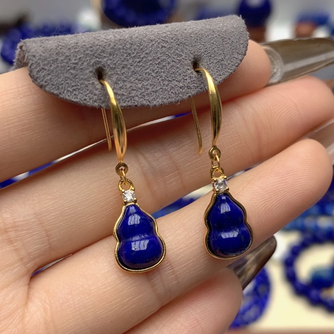 青金石银S925镀金镶嵌耳饰