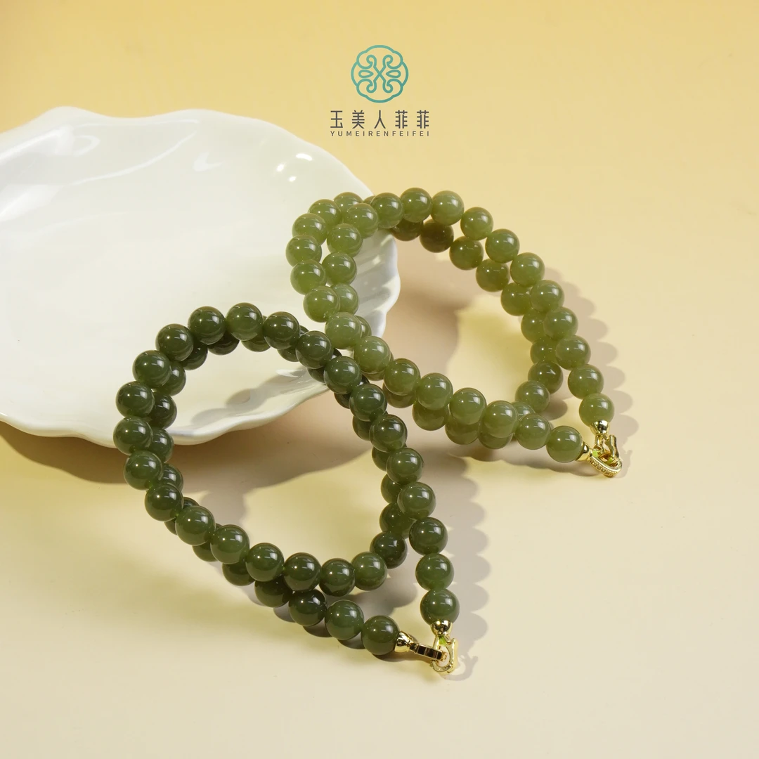 菲菲珠宝好^和田玉圆珠妈妈链约10mm^多样性发一