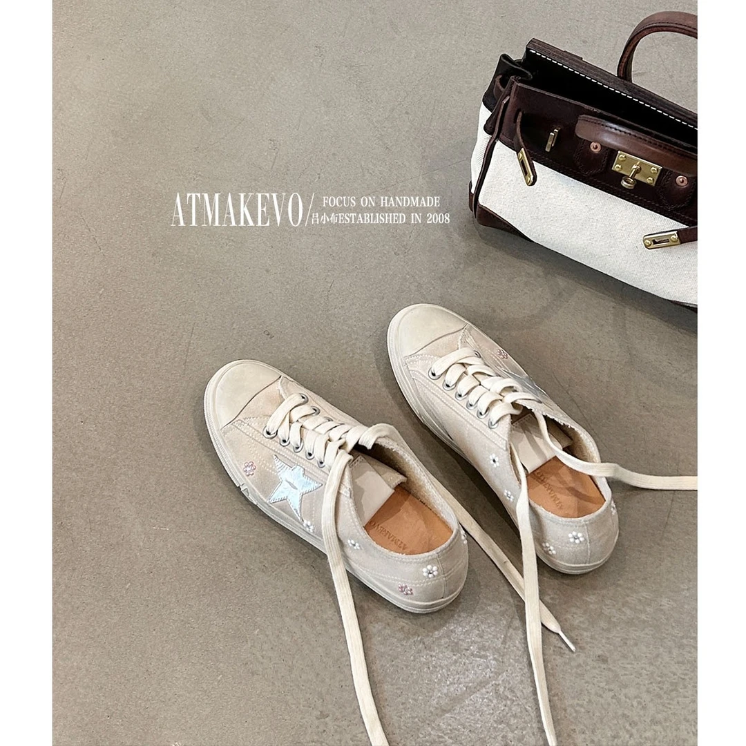 明显款星星手工彩钻做脏做旧复古平底正品小脏鞋休闲板鞋