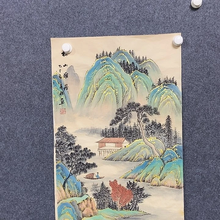 国画四尺三开描金一副