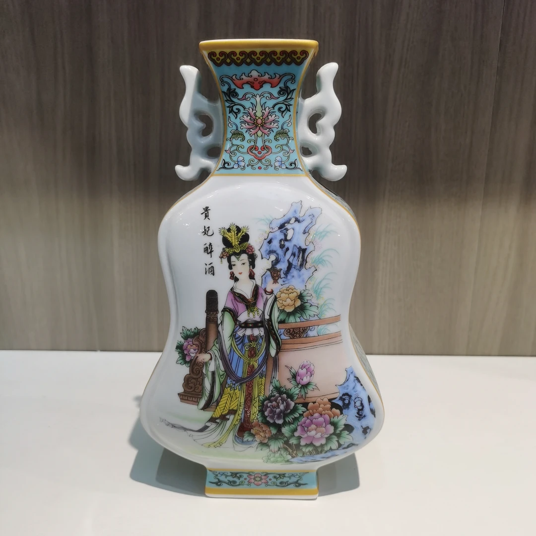 景德镇小花瓶新中式扁瓶美女抱月贵妃醉酒昭君出塞琵琶瓶