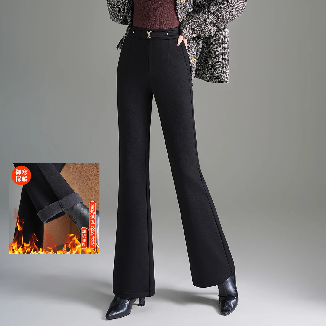 加绒加厚直筒微喇叭裤休闲百搭女裤子秋冬垂坠感高级感超好看长裤