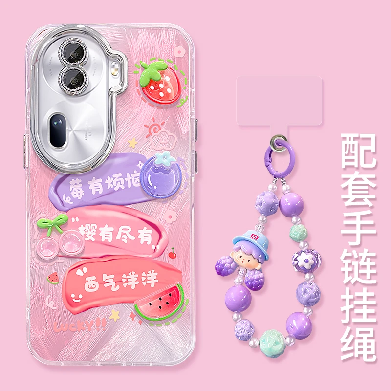 适用于OPPORENO11PRO莓有烦恼公仔精孔羽纱纹创意防摔手机壳