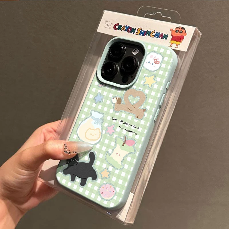 绿格小狗适用苹果16p/15手机壳iPhone14promax13荔枝纹12软11防摔