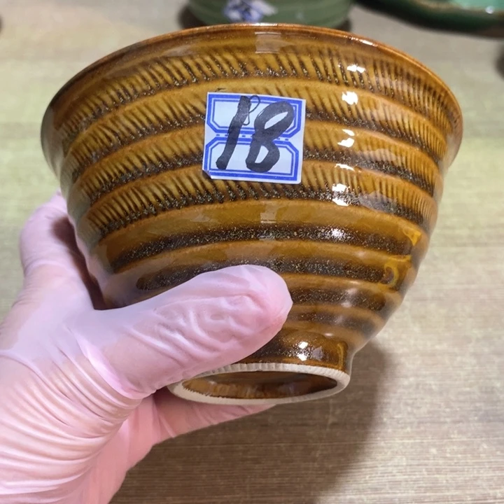 瓷片陶瓷品五厂黄金釉斗笠盏口径12.5