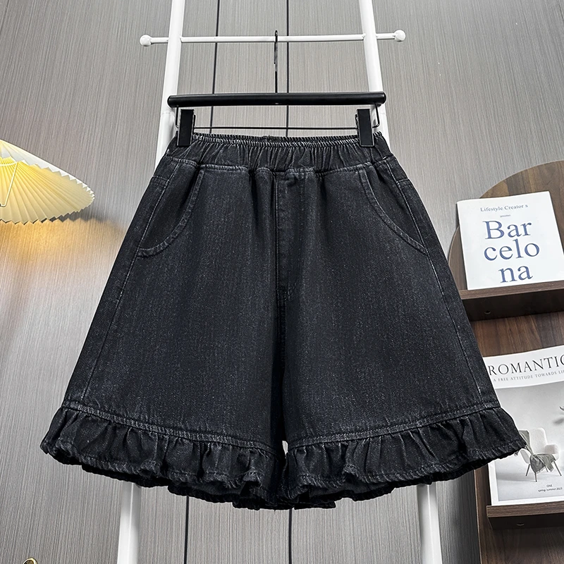 胖mm大码2025夏天新款A字阔腿牛仔短裤女松紧腰外穿显瘦高腰热裤