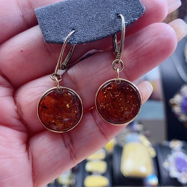 琥珀银S925镶嵌耳饰耳环