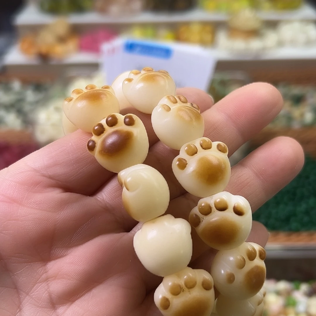 菩提根/象牙果手串瑕疵17炭烧大猫爪2条有黑点26颗