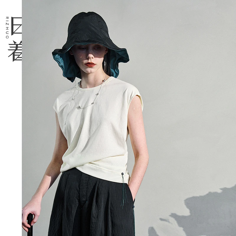 日着侠2025夏新款微宽肩无袖背心T恤宽松美式坎肩上衣女RD2521T2