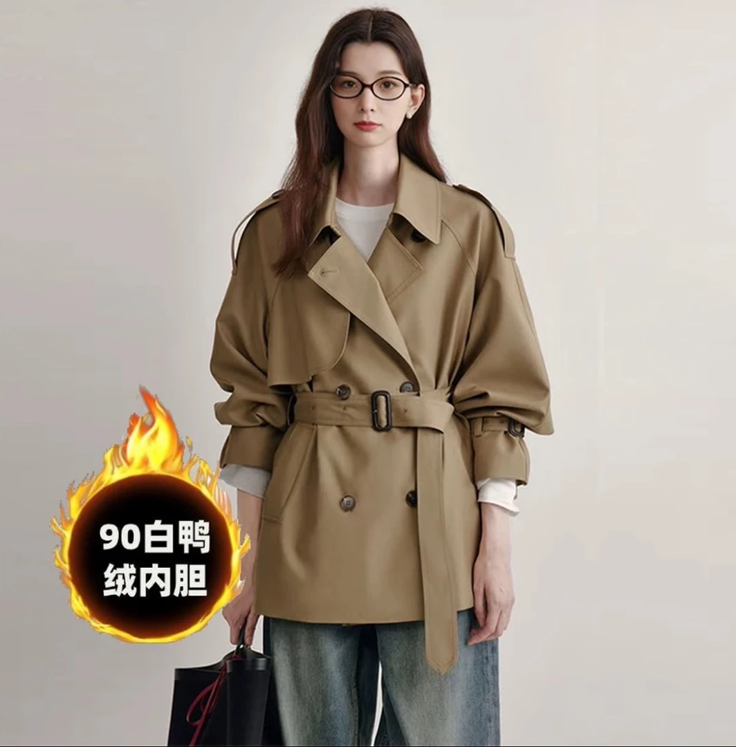 短款2025冬季新款风衣女白鸭绒收腰含羽绒内胆气质翻领羽绒服外套