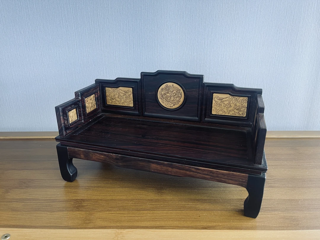 红酸枝五屏风罗汉床摆件