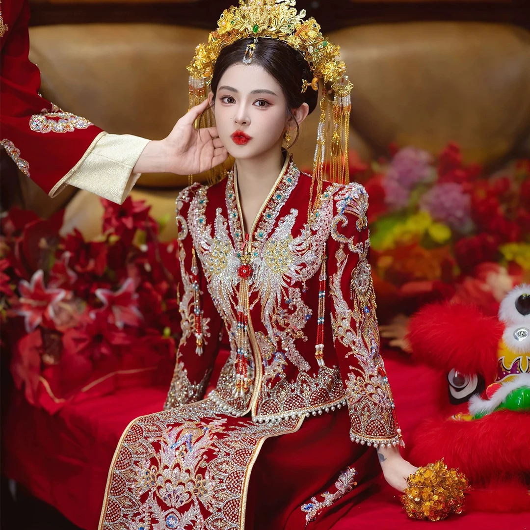 秀禾服2025新娘中式婚服结婚新娘嫁衣礼服重工高级丝绒出阁服秀和