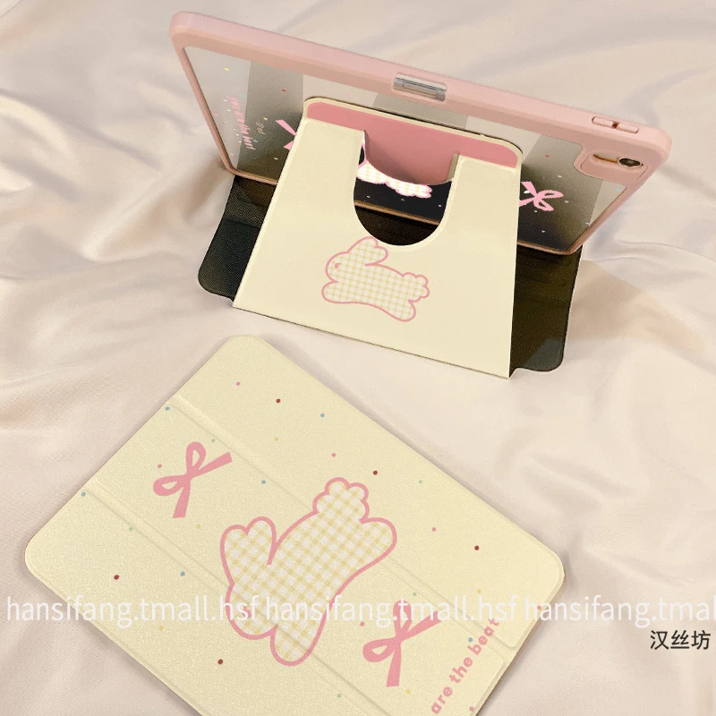 【三折旋转亚克力】日系兔子苹果ipad11平板保护套air6华为全包硬壳