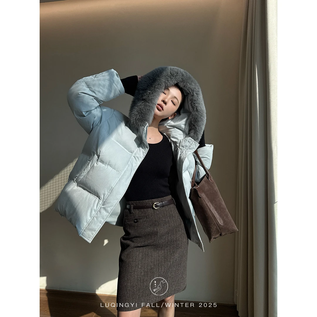 鹭青一原创【诗韵】复古羊毛人字纹肌理直筒半身裙L25Q1183LB