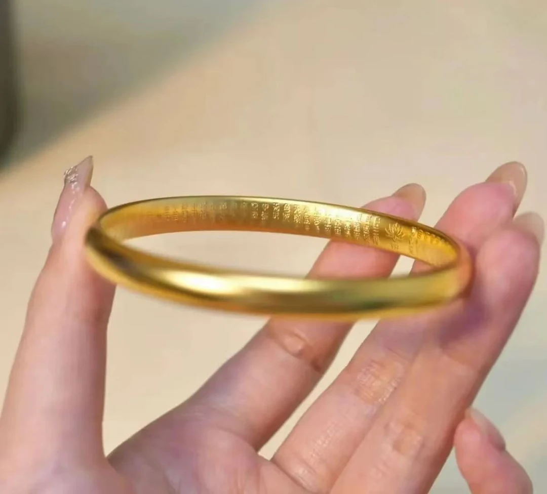 足银手镯 泥鳅背素圈款莲花心经卡6手镯 F54