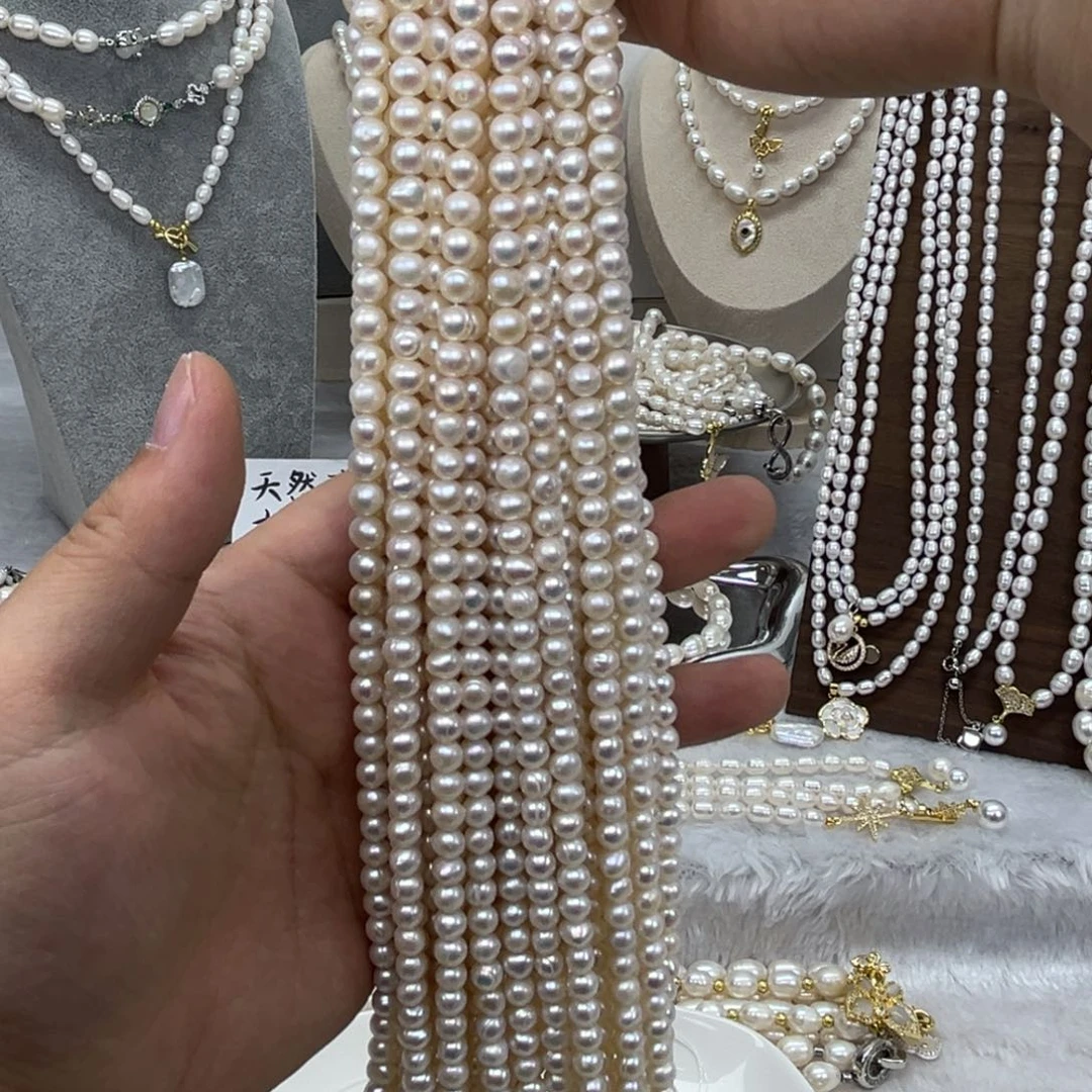 淡水珍珠钛钢项链近圆微瑕38+5延长链