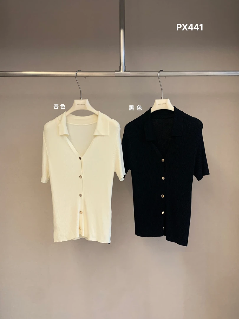 EVE（441#）气质简约单排扣针织上衣短袖【衣长59 胸围82】