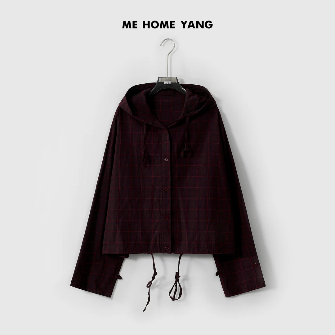 ME【红酒格罩衫】100棉经典学院风显瘦时尚百搭连帽外套MESS2065
