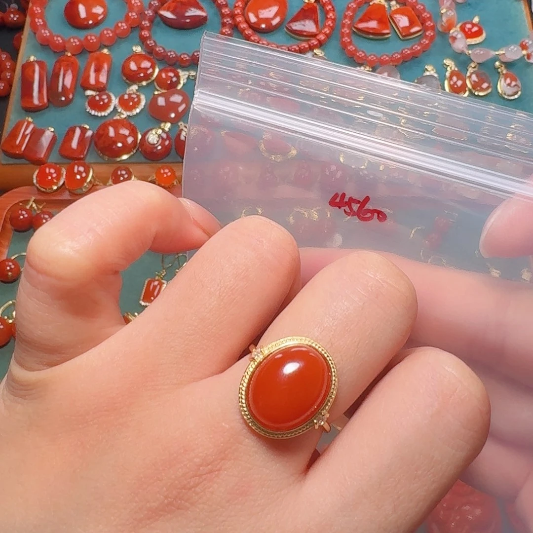 南红玛瑙银S925镶嵌戒指