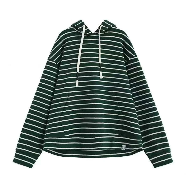 【01】媛媛家·韩版休闲宽松加绒加厚条纹卫衣