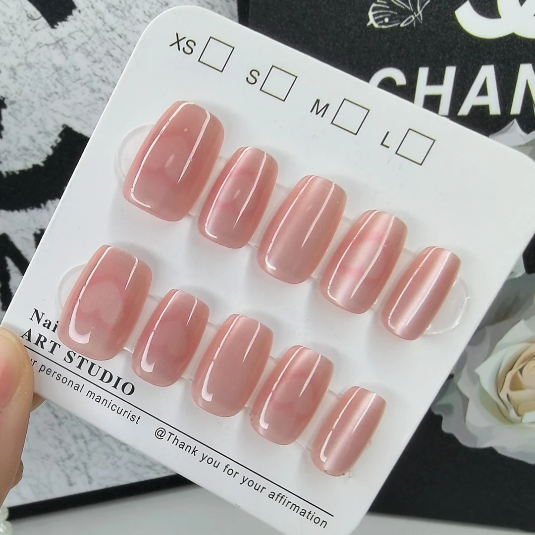 （短款）2025年镂空爱心手工甲穿戴甲新款美甲贴片气质猫眼指甲贴片